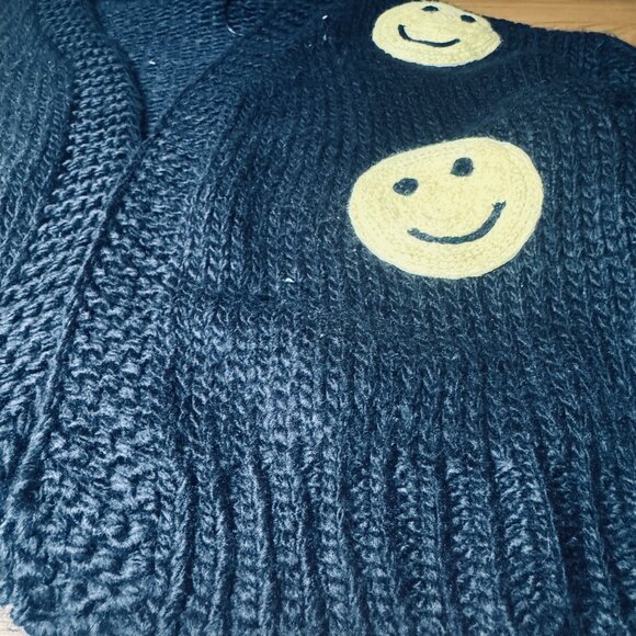 Luna Ivy Smiley Face Open Front Black Sweater Cardigan Size M NEW WITH TAG - Picture 5 of 9